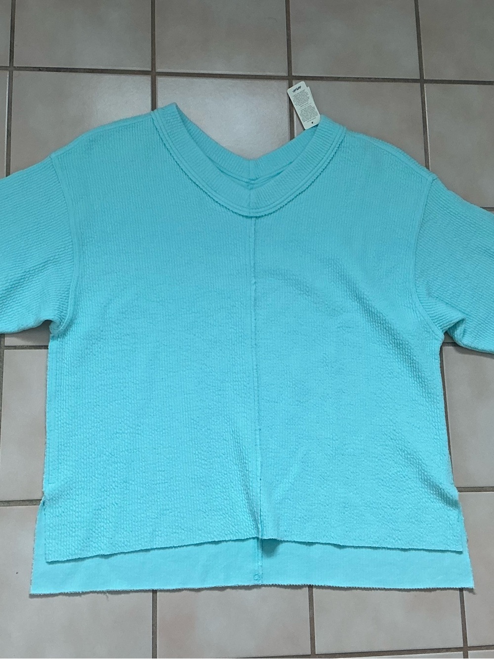 Aerie Wonder Textured V Neck Oversized Sweatshirt Sz XS NWT! Aquamarine